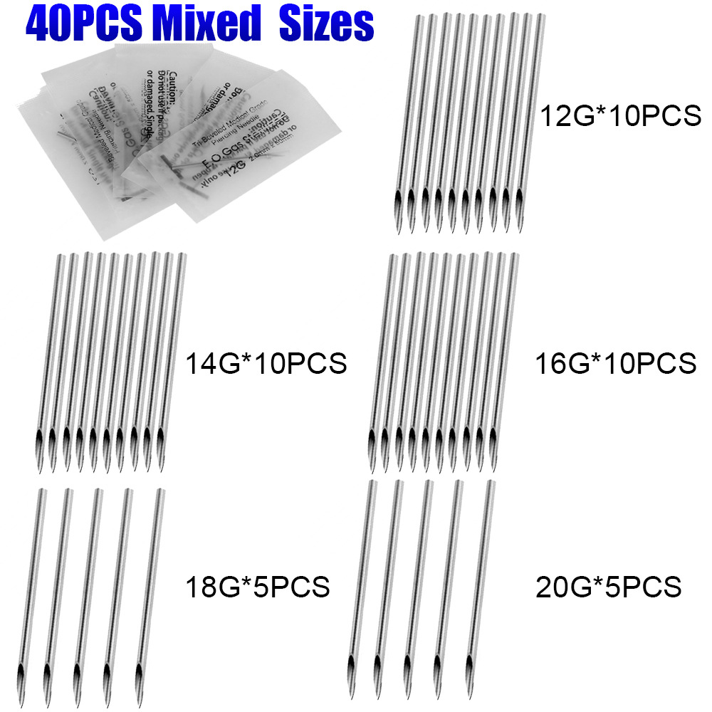 80pcs Mixed Disposable Body Piercing Needles Tattoo Piercing Tool Stainless Steel Punch Needle Beauty Body Tattoo Accessory