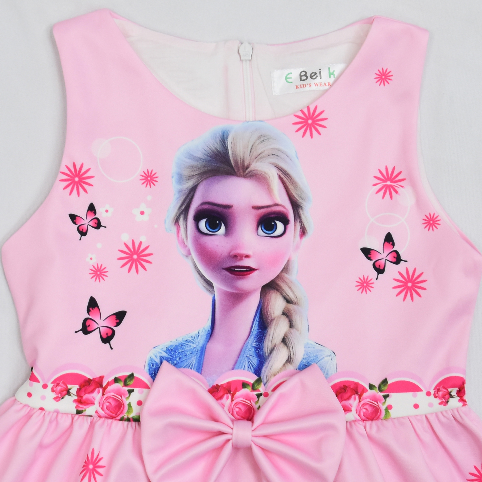 Cute Cartoon Cotton Summer Girls Dress Children Dresses Princess Baby Disney Princess Frozen Elsa Dress Kids Sleeveless bow