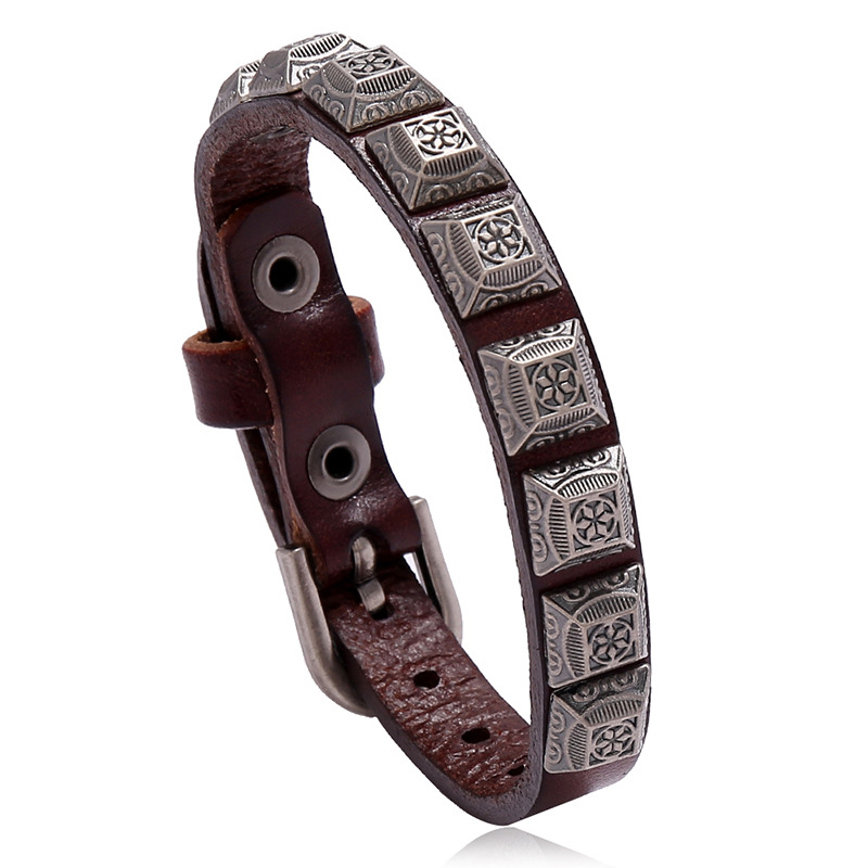 2026 New Vintage Leather Skull Bracelet Adjustable Charm Men's Bracelet Hip Hop Punk Jewelry Accessories for Christmas Gifts