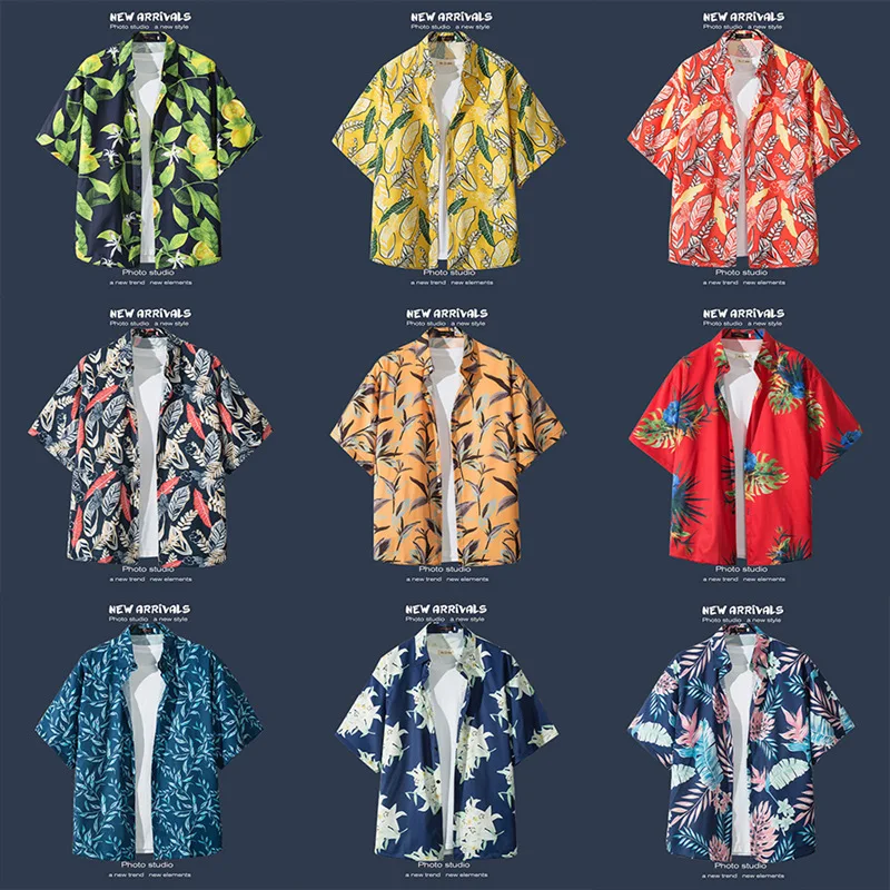 Thai Floral Print Short Sleeve Men's Shirt Beach Vacation Versatile Summer Hawaiian Retro Style Beachwear Polyester Fabric
