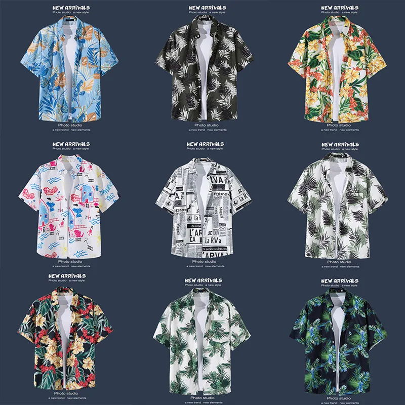 Thai Floral Print Short Sleeve Men's Shirt Beach Vacation Versatile Summer Hawaiian Retro Style Beachwear Polyester Fabric