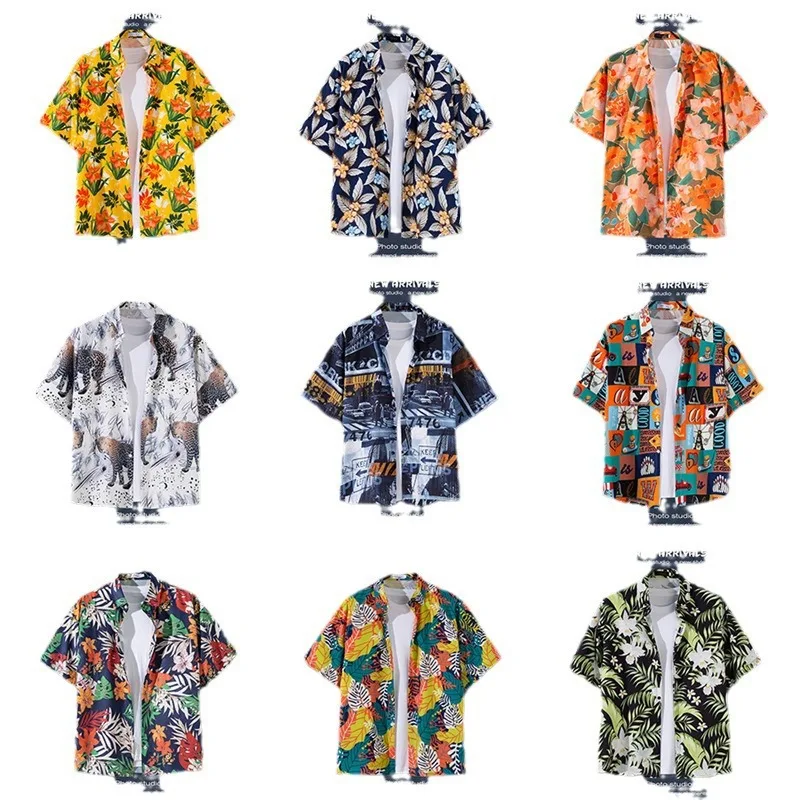 Thai Floral Print Short Sleeve Men's Shirt Beach Vacation Versatile Summer Hawaiian Retro Style Beachwear Polyester Fabric
