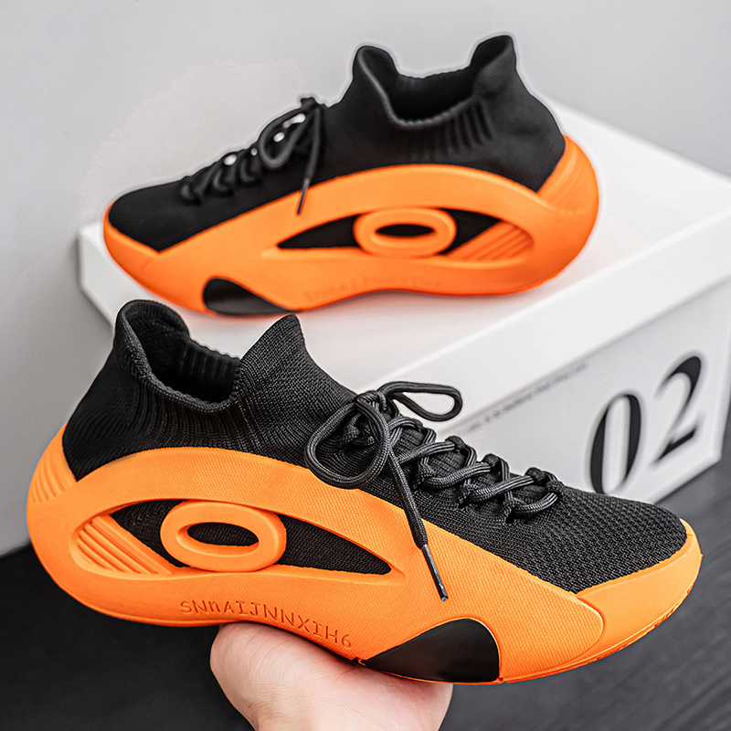 Men's New Fashion Sport Running Caual Breathable Mesh Slip On Shoes Flat Thick Large Size Comfortable Sneakers Male Footwear