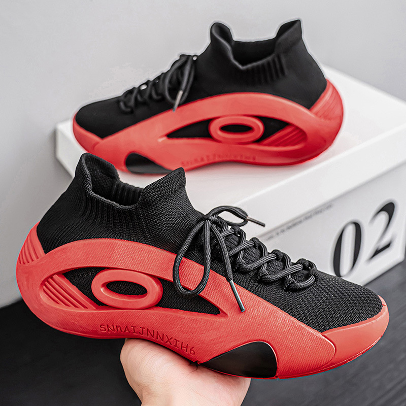 Men's New Fashion Sport Running Caual Breathable Mesh Slip On Shoes Flat Thick Large Size Comfortable Sneakers Male Footwear