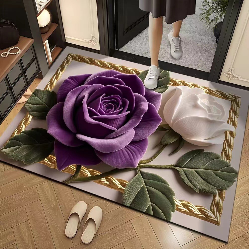3D simulation floral printed door mat household entrance doors dirt resistant floor mats bathrooms absorbent floor mats