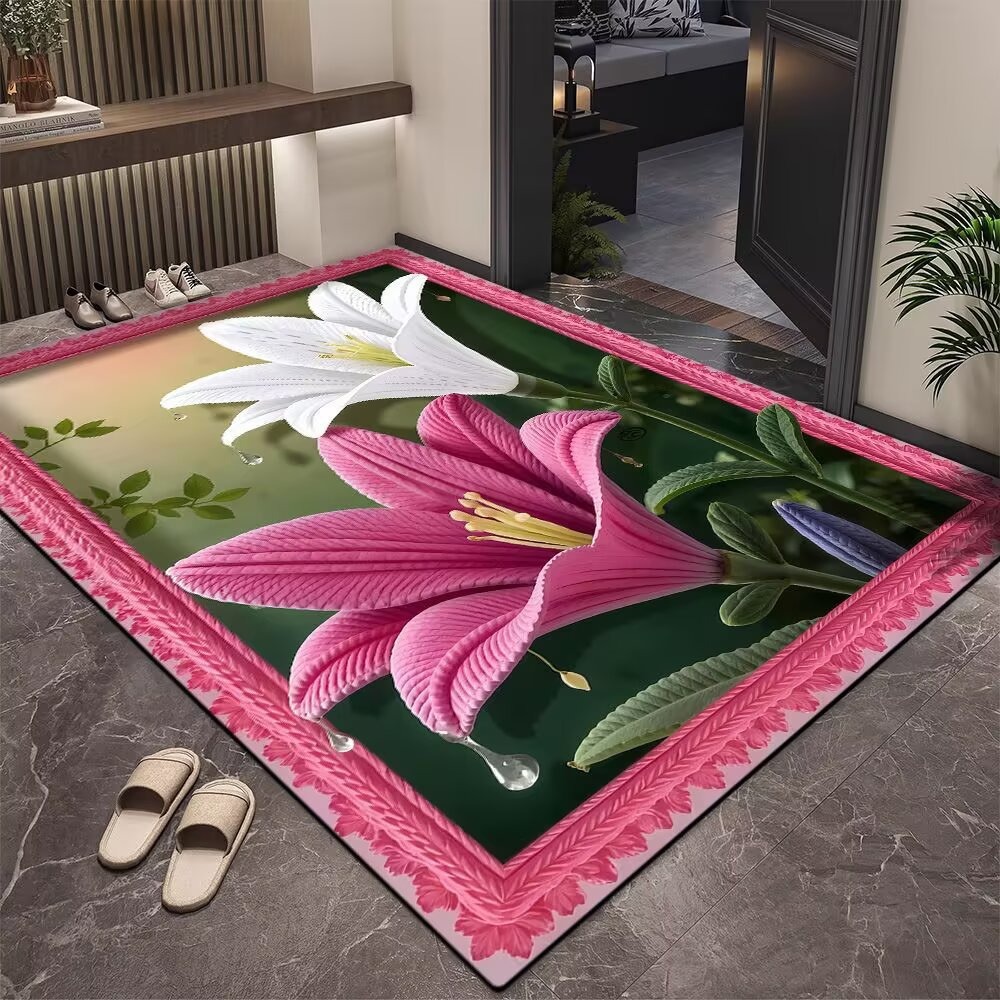 3D simulation floral printed door mat household entrance doors dirt resistant floor mats bathrooms absorbent floor mats