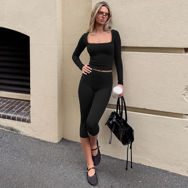 Free delivery of high-quality 2026 new summer women's clothing hot selling long sleeved bottom high stretch pants sports set