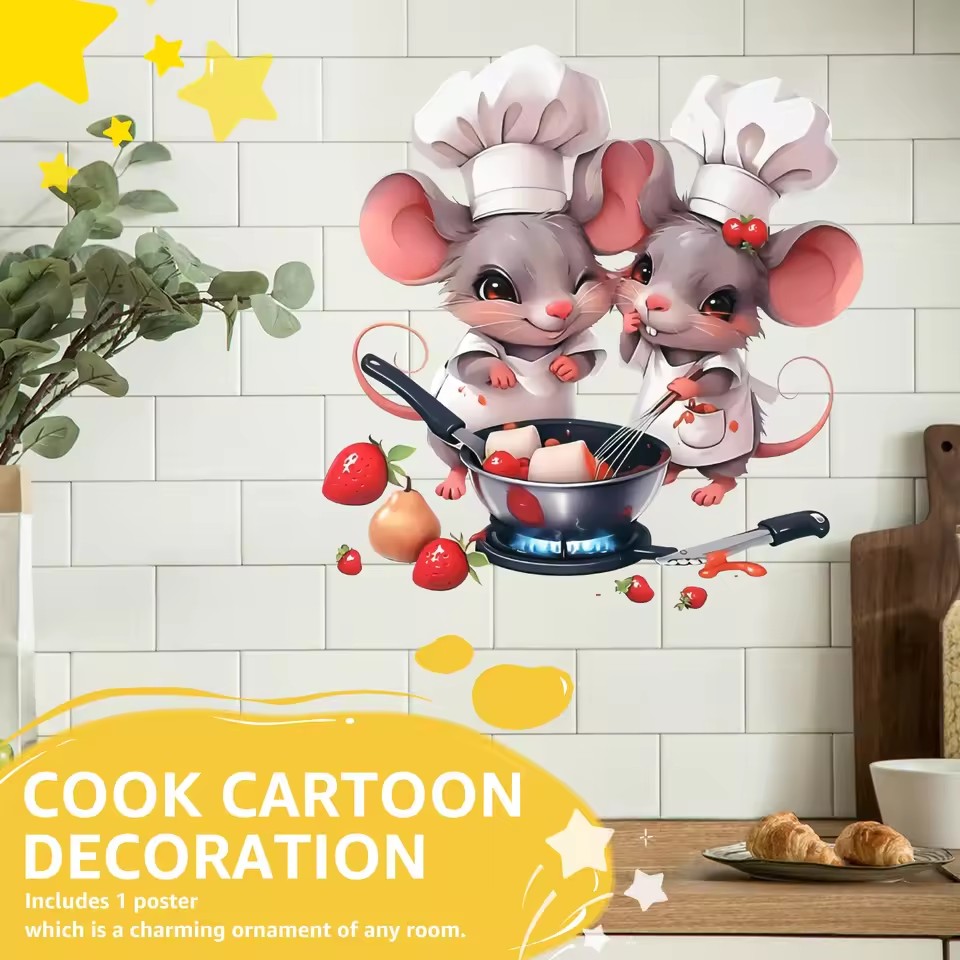 Chef Little Mouse Making Dessert Gourmet Kitchen Stickers, Bright Wall For Home, Cabinet, Door, Refrigerator Decoration