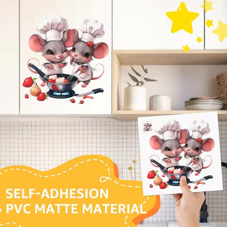 Chef Little Mouse Making Dessert Gourmet Kitchen Stickers, Bright Wall For Home, Cabinet, Door, Refrigerator Decoration