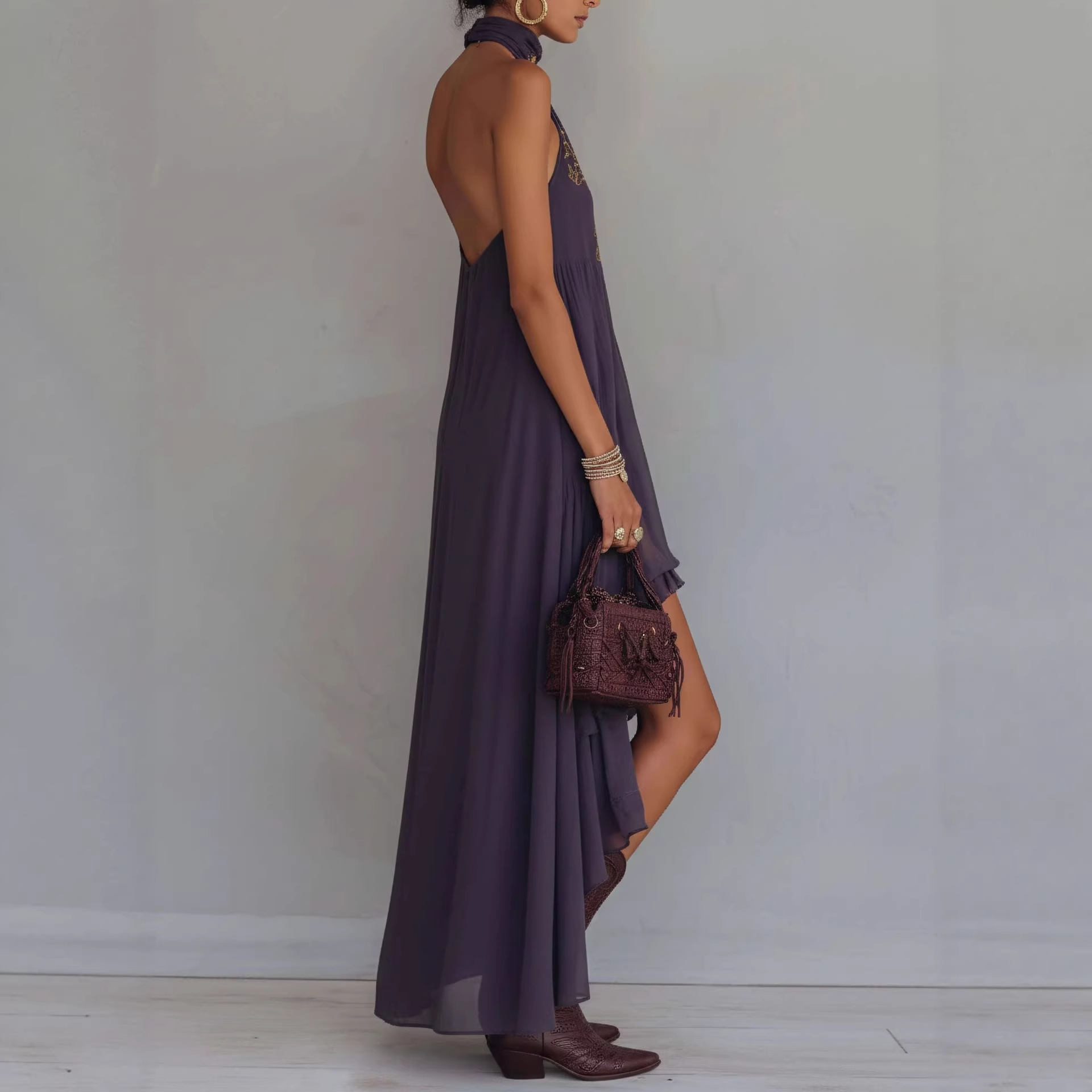 Free delivery of high-quality 2026 new summer women's clothing hot selling embroidered high neck sleeveless long skirt