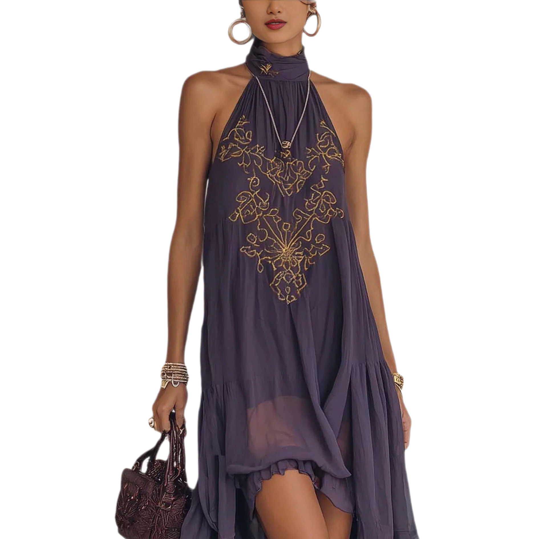 Free delivery of high-quality 2026 new summer women's clothing hot selling embroidered high neck sleeveless long skirt