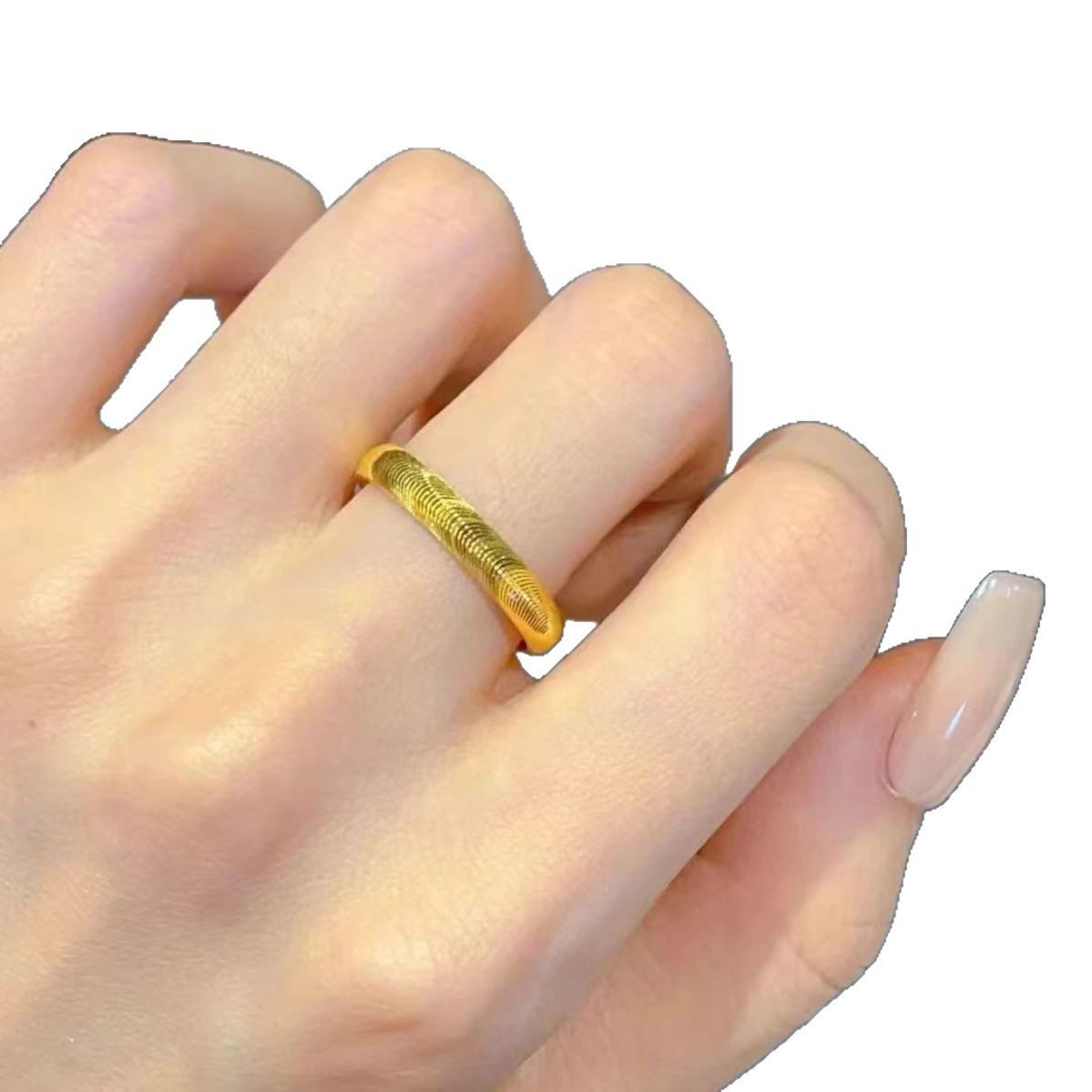 Fashionable light luxury ring ripple ring solid closed cat eye ring titanium steel ring