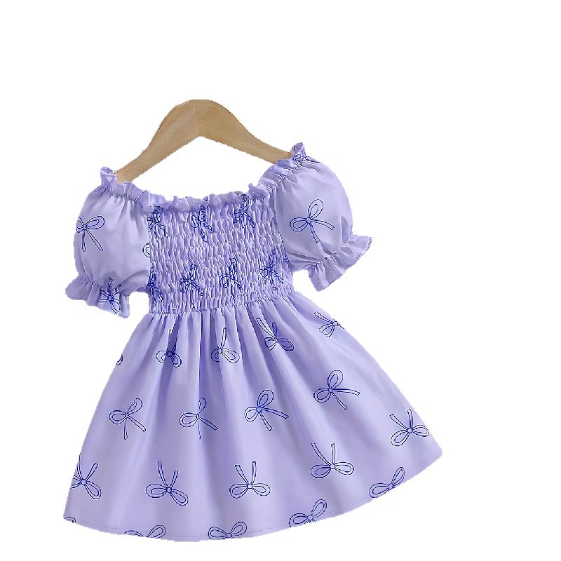 0-3 year old girl's bow print princess dress two-piece set with hat included