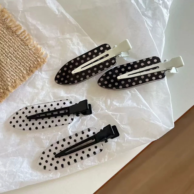 2pcs Black White Polka Dot Acrylic Hair Clips for Daily Wear Party Outfits Hair Styling Accessories