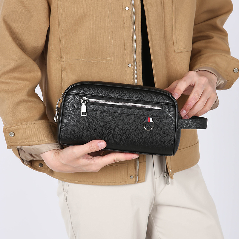 Men's New Business and Leisure Handbag Soft Leather Large Capacity Mobile Phone Bag Wallet Versatile Outdoor Travel Storage Bag
