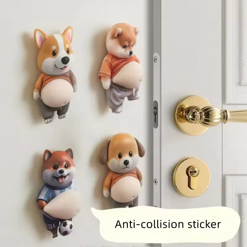 2Pcs Cute Big Belly Corgi Squeeze Stickers, Car Door Anti-collision Protector, Home Kitchen Office Decor, Party Gifts