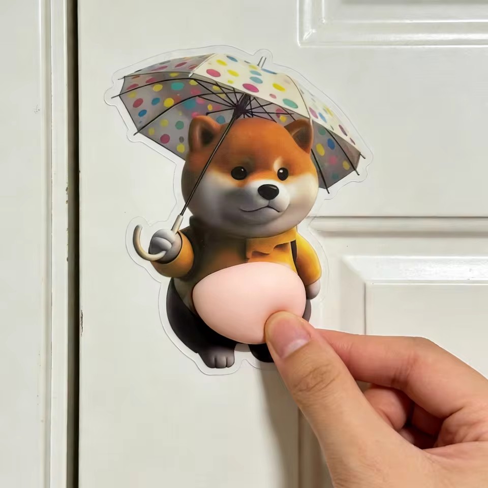 2Pcs Cute Big Belly Corgi Squeeze Stickers, Car Door Anti-collision Protector, Home Kitchen Office Decor, Party Gifts