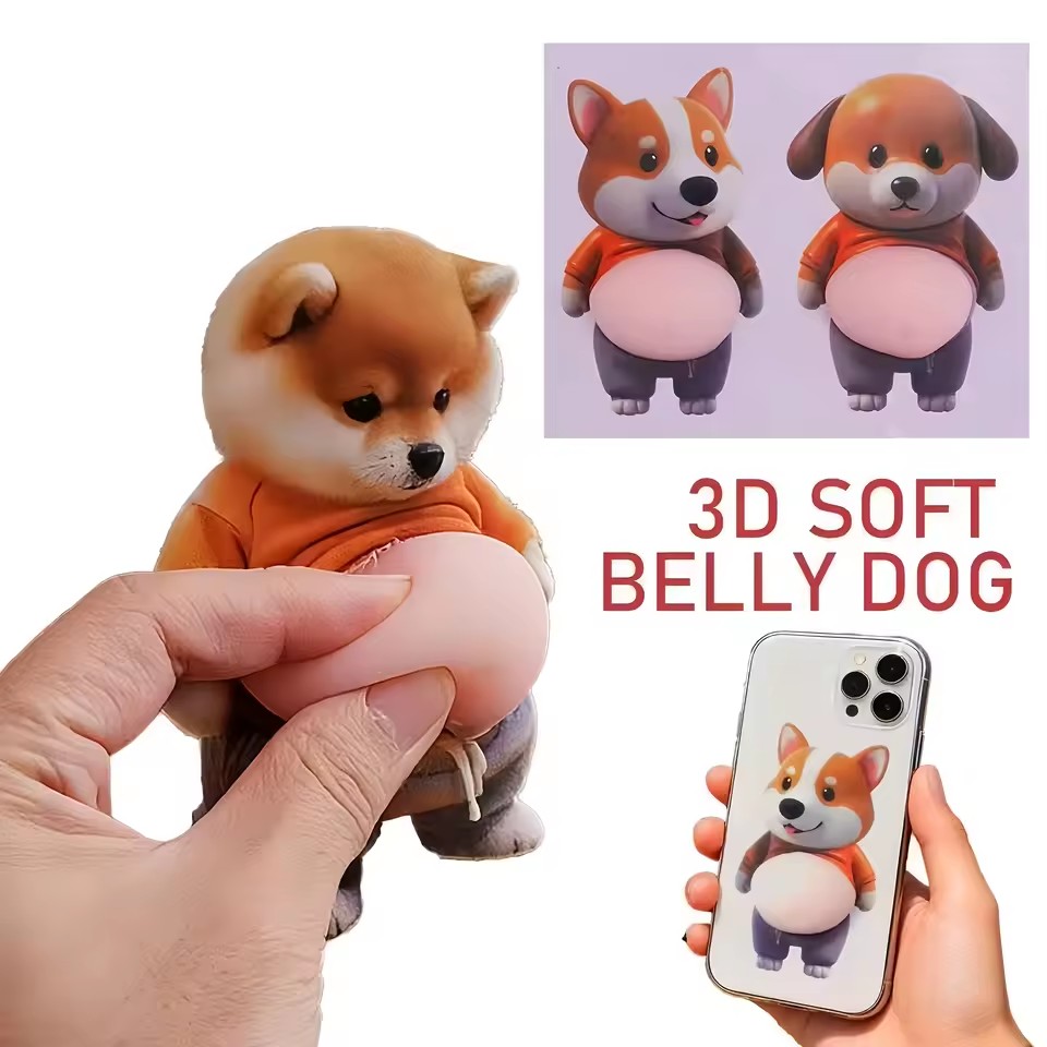 2Pcs Cute Big Belly Corgi Squeeze Stickers, Car Door Anti-collision Protector, Home Kitchen Office Decor, Party Gifts