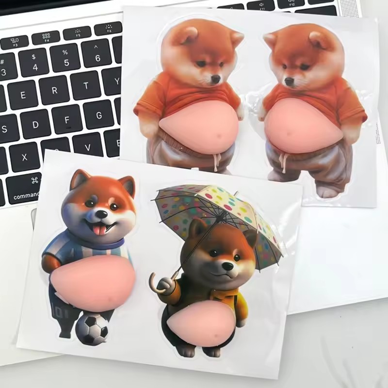 2Pcs Cute Big Belly Corgi Squeeze Stickers, Car Door Anti-collision Protector, Home Kitchen Office Decor, Party Gifts