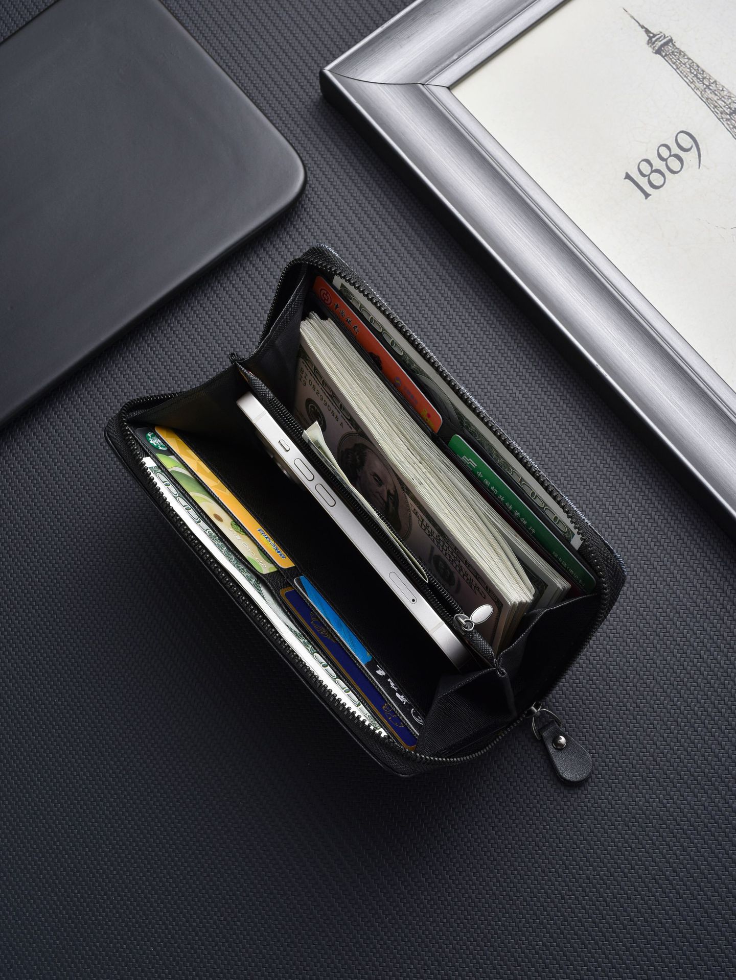 Men's Fashion New Business Wallet Men's Wallet Long  Large Capacity  Multi Card Zipper Bag  Document Multifunctional Bag