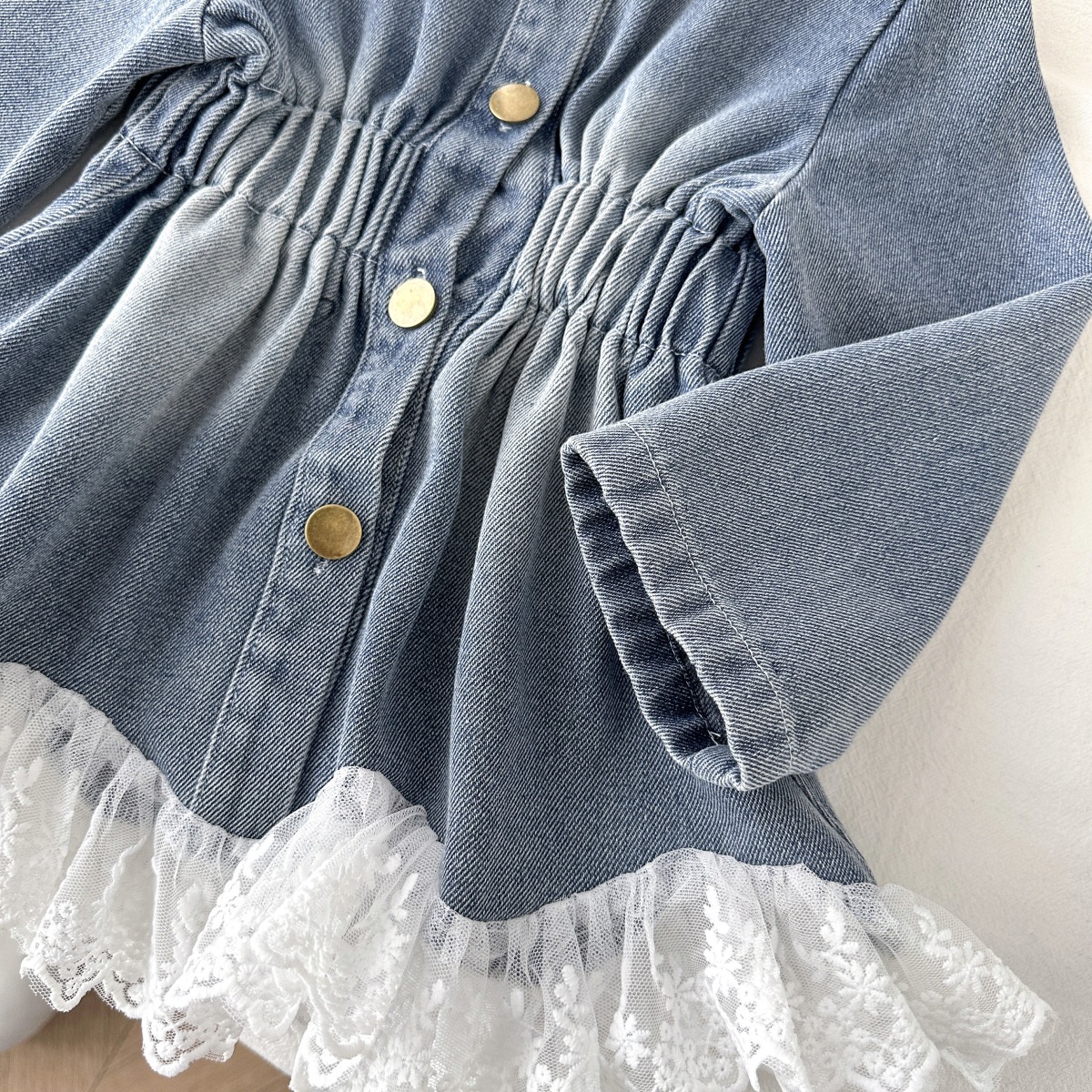 Spring Autumn New Style Girls' Waist-Cinching Elastic Jacket Lace Splicing Trim Fashionable Trendy Outerwear