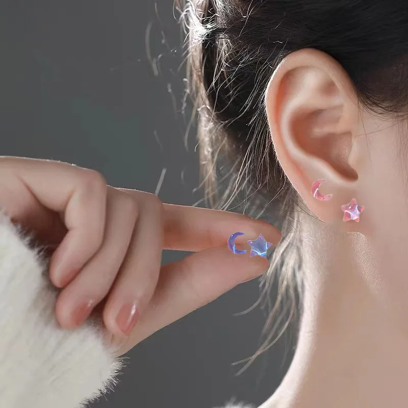7Pairs/Set Fantastic Fairy Colorful Moon Star Stud Earrings Set Women Delicate Candy Sweet Resin Earrings Girls Gift