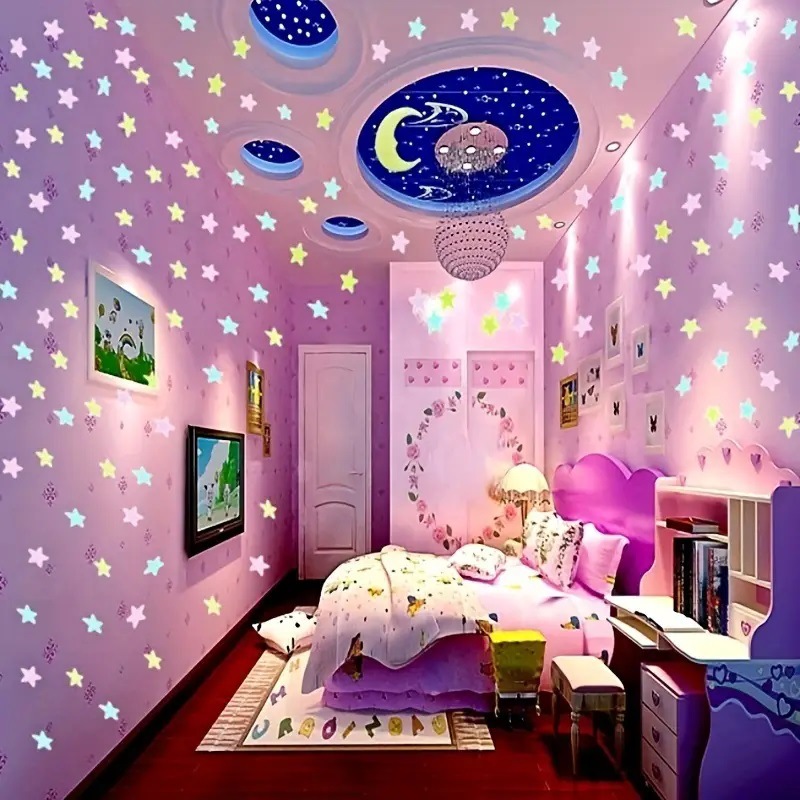 100pcs Luminous Wall Stickers Stars shine in the dark Sticker Decals for Kids Baby rooms Colorful Fluorescent Stickers Home deco