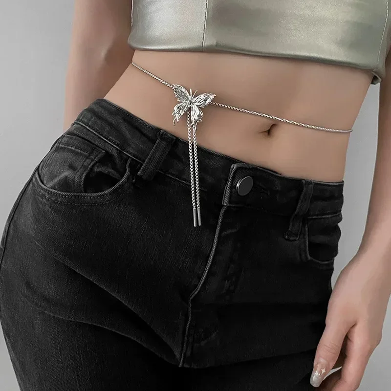 Irregular Liquid Metal Butterfly Necklace Silver Color Butterfly Pendant Adjustable stainless steel Chain Punk Hiphop Jewelry