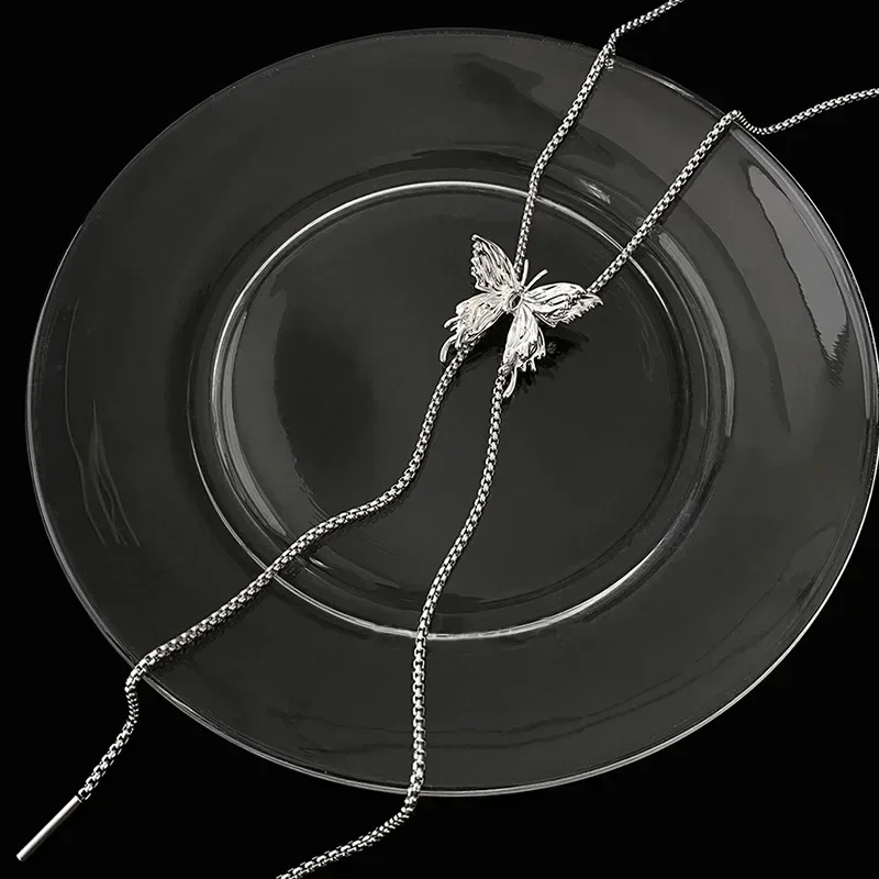 Irregular Liquid Metal Butterfly Necklace Silver Color Butterfly Pendant Adjustable stainless steel Chain Punk Hiphop Jewelry