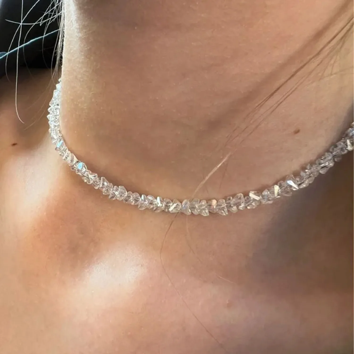 wholesale Transparent Crystal Irregular Beaded Choker Necklace
