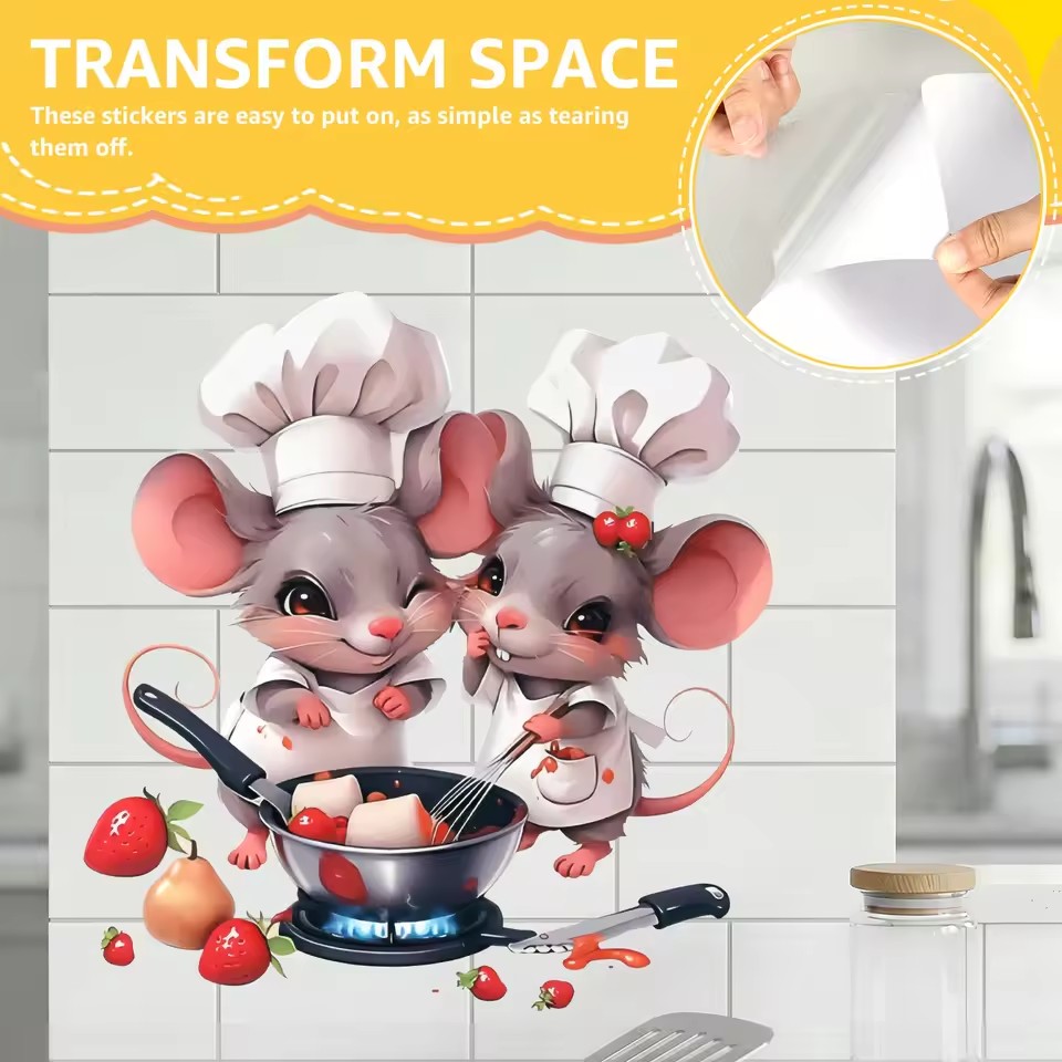 Chef Little Mouse Making Dessert Gourmet Kitchen Stickers, Bright Wall For Home, Cabinet, Door, Refrigerator Decoration