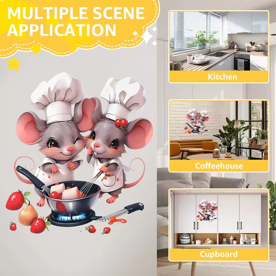 Chef Little Mouse Making Dessert Gourmet Kitchen Stickers, Bright Wall For Home, Cabinet, Door, Refrigerator Decoration