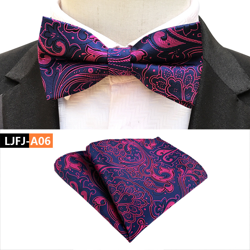 New Bow Tie Set Bowtie Handkerchief Set For Men Shirts Fit Business Wedding Butterfly Paisley Plaid Pocket Square Bowtie Man