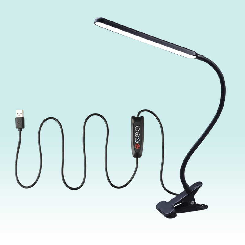 USB Clip-on LED Desk Lamp, Eye-Caring Reading Light with 3 Color Temperatures, 10-Level Dimming, Flexible Gooseneck, UK Plug Cha