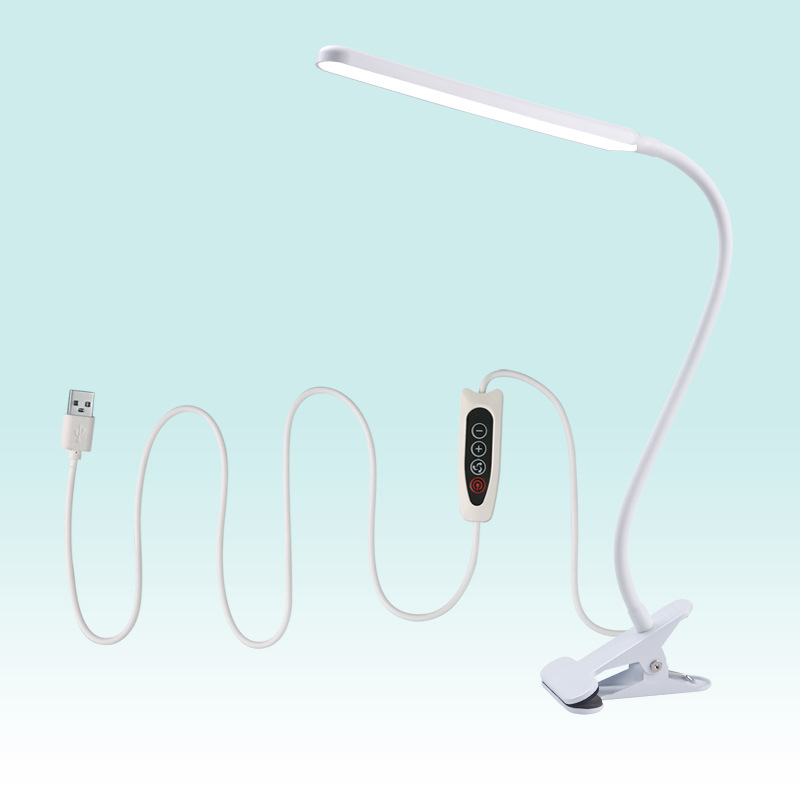 USB Clip-on LED Desk Lamp, Eye-Caring Reading Light with 3 Color Temperatures, 10-Level Dimming, Flexible Gooseneck, UK Plug Cha