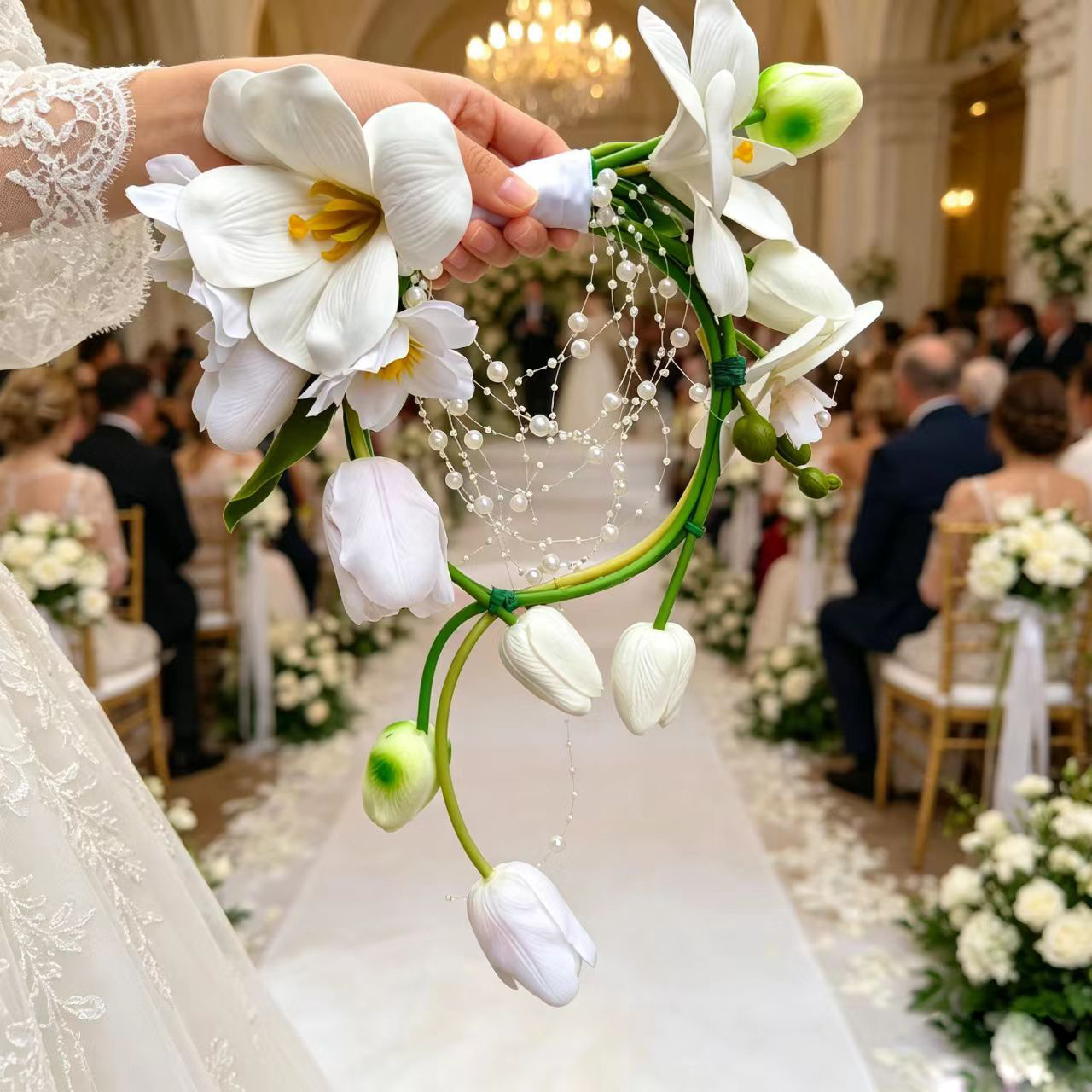 New bouquet white tulip pearl hand-held flower flower wedding bride's bouquet