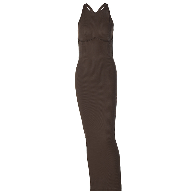 Ribbed Solid Hollow Out Backless Sleeveless Sexy Slit Mini Dress Bodycon Women Outfits Elegant Party Y2K
