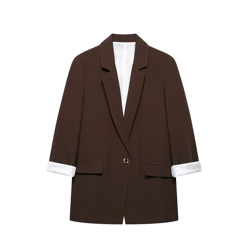 UNIZERA Women's Jacket 2026 New Arrival Notched Lapel Shoulder Padded Striped Cuff Blazer Jacket