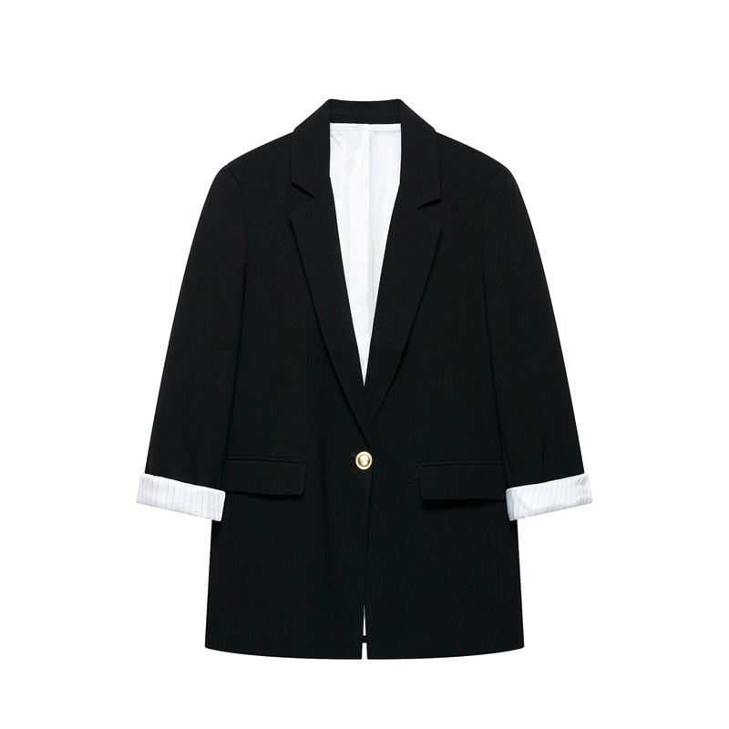 UNIZERA Women's Jacket 2026 New Arrival Notched Lapel Shoulder Padded Striped Cuff Blazer Jacket
