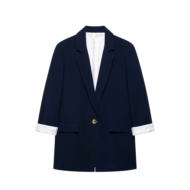 UNIZERA Women's Jacket 2026 New Arrival Notched Lapel Shoulder Padded Striped Cuff Blazer Jacket