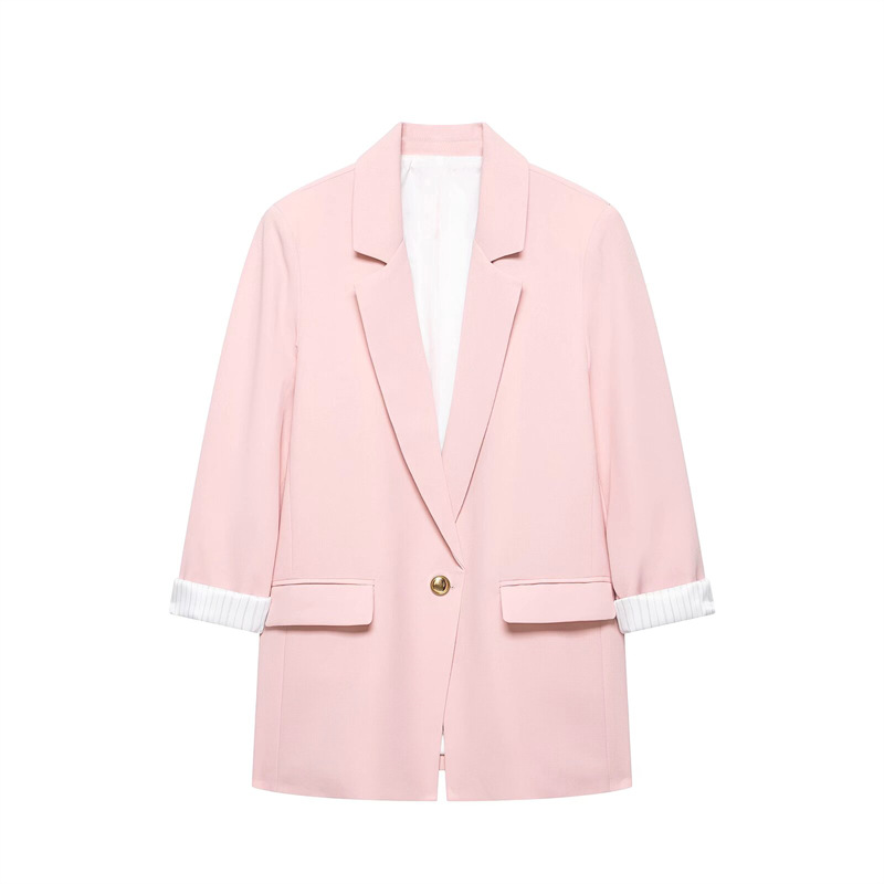 UNIZERA Women's Jacket 2026 New Arrival Notched Lapel Shoulder Padded Striped Cuff Blazer Jacket