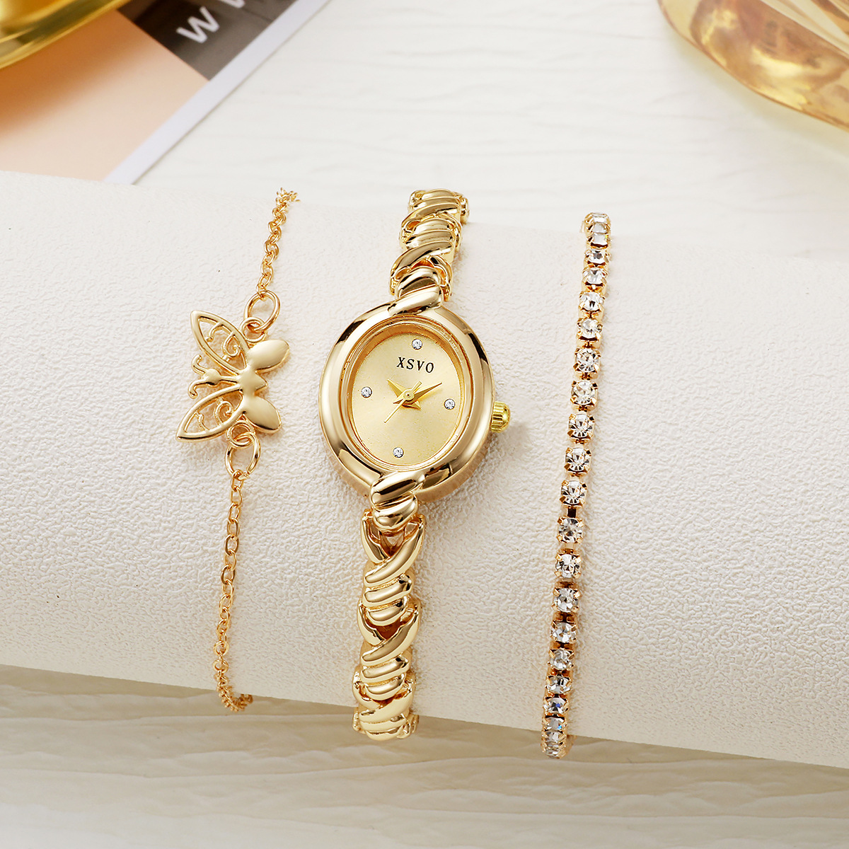 Affordable Luxury Premium Feel Ladies' oval dial bracelet watch Exquisite bracelet set