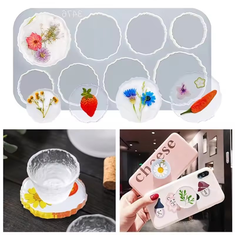 Irregular Round Silicone Coaster Molds Silicone Resin Mold Epoxy Molds for Casting with Resin Cements and Polymer