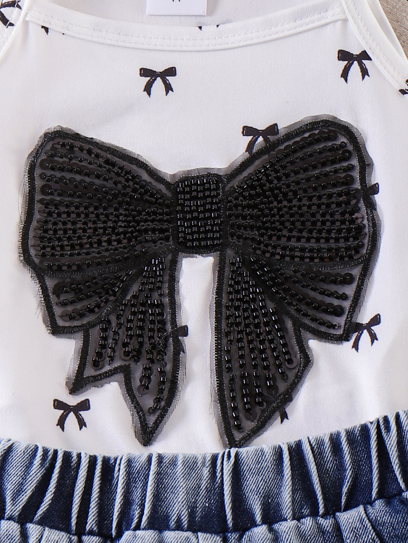 European and American Children's Clothing New Girls' White Butterfly Vest Denim Mini Skirt Two-piece Set