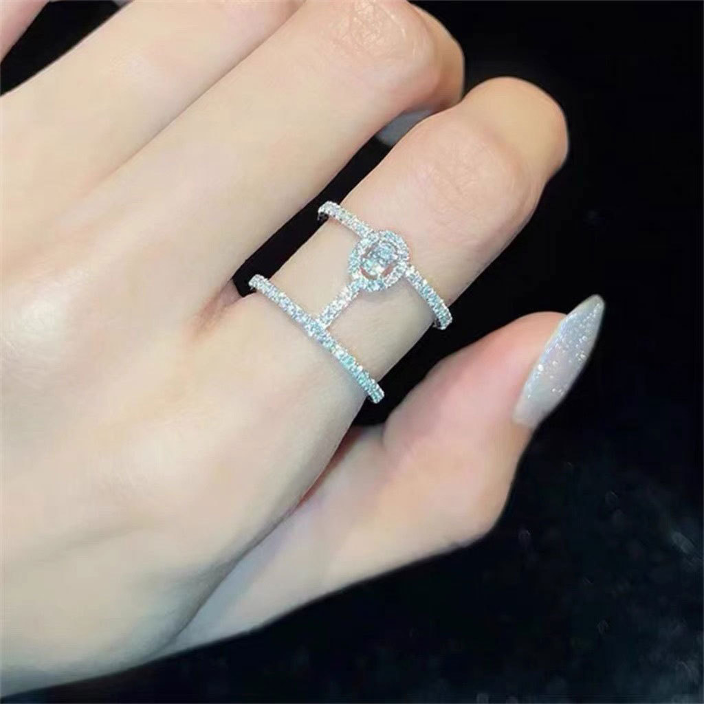 Multi-layer Women Ring Simple Versatile Silver Color Finger Accessories for Party Daily Fashion Jewelry Inlaid Shiny CZ