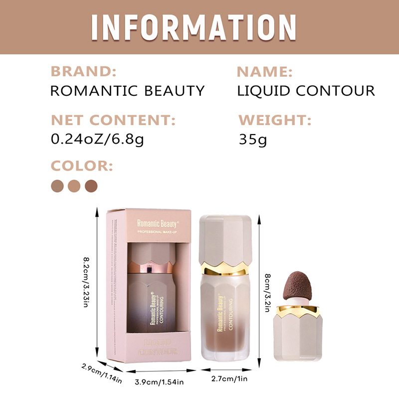 Liquid Contour Matte Face Makeup, Brightening Highlighter & Blush, Natural Nose Shadow Shading Liquid Contour Stick Cosmetics