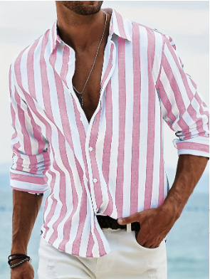 Fashionable men's long sleeved striped collar shirt for spring and autumn
