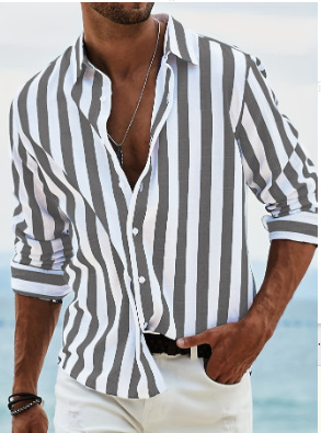 Fashionable men's long sleeved striped collar shirt for spring and autumn