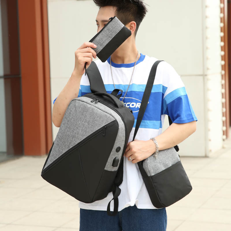 Explosive multifunctional business computer backpack Oxford cloth backpack three piece set