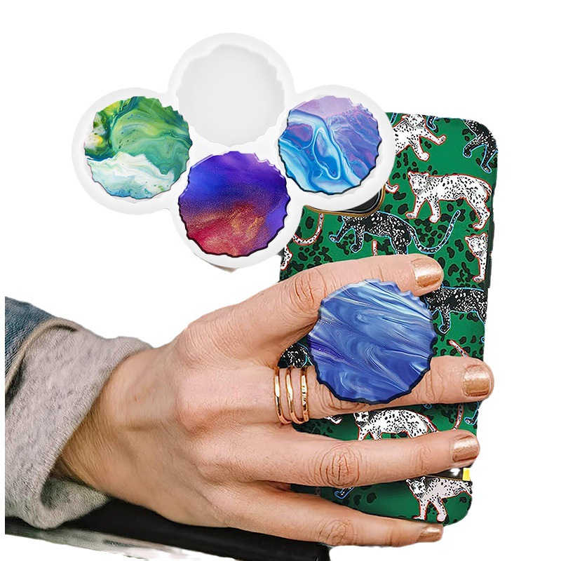 4-Cavity Phone Grip Silicone Mold DIY Square Round Hexagon Coaster Phone Socket Stand Craft Casting Epoxy Resin Mold